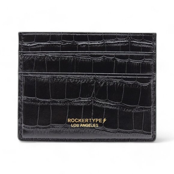 Rockertype Cardholder Wallet Crocodile Embossed Italian Leather Black - Picture 1 of 4